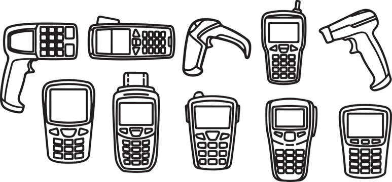 Various types of computer and phone accessories displayed in a flat lay style Vector