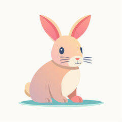 Obraz premium Cute cartoon rabbit sitting on a light blue surface with a subtle background