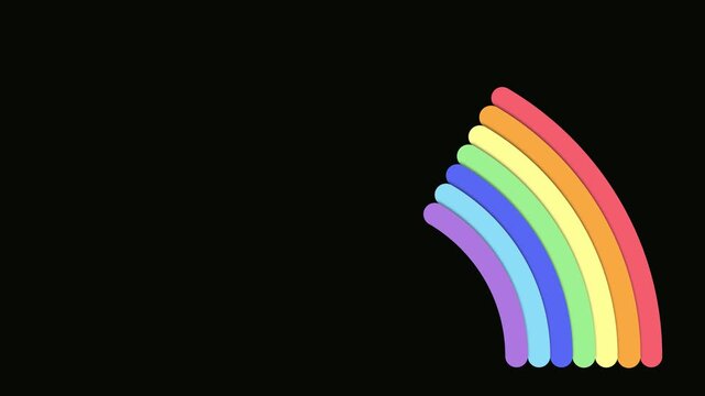 Animated colorful rainbow arc growing and shrinking on black background dynamic motion footage.