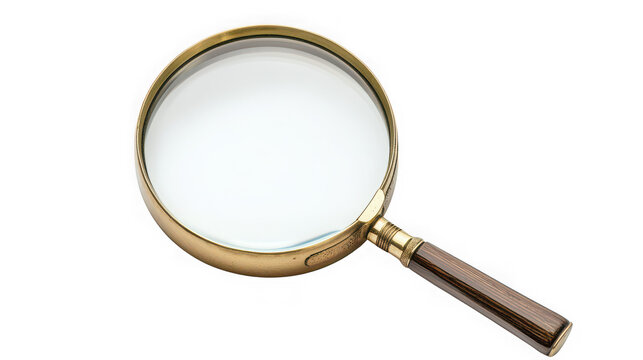 A gold magnifying glass on transparent background