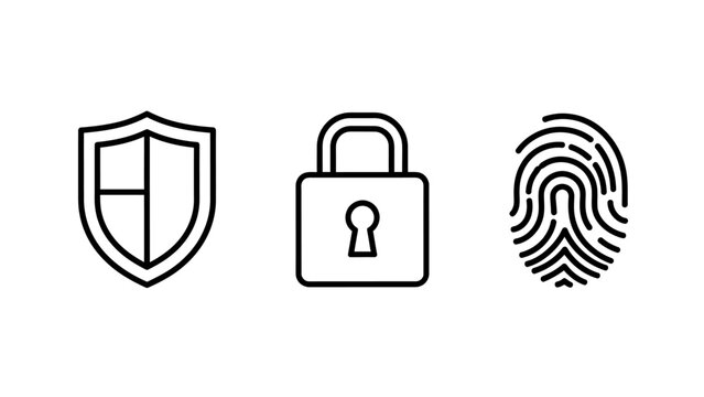 Security shield padlock fingerprint icons with security fingerprint protection identification biometric illustration authentication password internet personal identity template