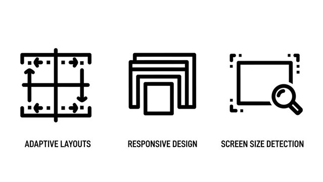 Adaptive layouts responsive design screen size detection outline icons set illustrating web development multi-device compatibility with responsive adaptive detection illustration technology