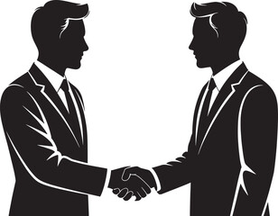 Fototapeta premium Businessmen handshake silhouette agreement partnership flat design vector illustration