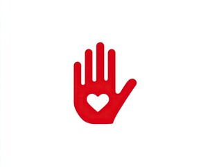 Obraz premium Red hand silhouette with heart cutout, against a white background, symbolizing giving