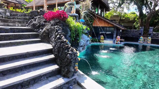 Natural geothermal hot spring pools overlooking Lake Batur and volcanic landscape in Kintamani Bali Indonesia #04