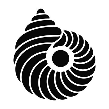 A striking black spiral shell design elegantly curving inwards as a minimalist silhouette