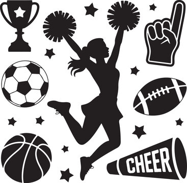 Young cheerleader with associated icons