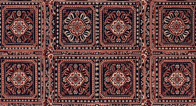 Traditional hand block printed textile fabric with intricate floral motif