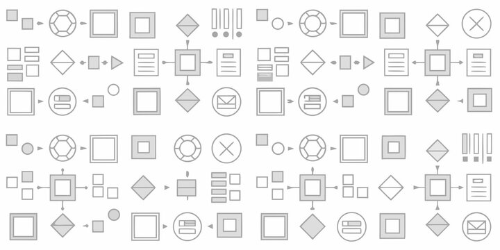Collection of various geometric shapes and flowchart symbols in grayscale