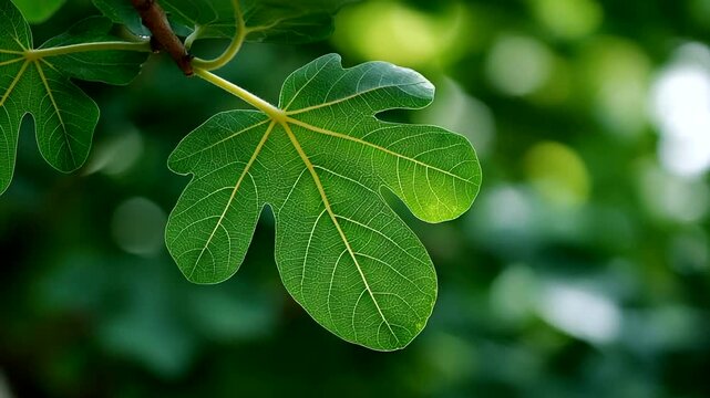 Close-up of Fig Leaf with Soft Green Background