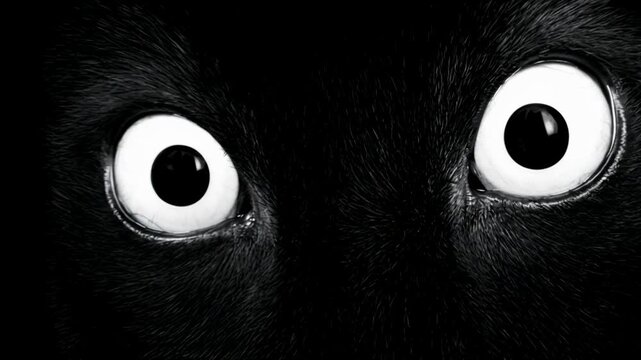 Glowing eyes of a monster emerging from deep darkness. Creepy creature lurking in shadows. Cinematic horror scene showing intense gaze of a supernatural beast.