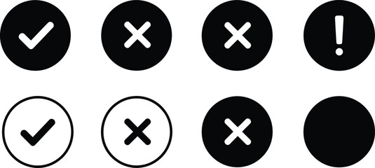 Essential boolean alert icon set check x exclamation mark and blank icons © @rayan_rahaman