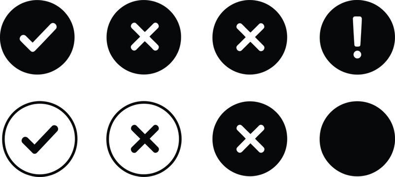 Essential boolean alert icon set check x exclamation mark and blank icons