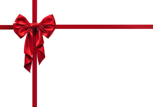 Czerwona wstążka z dużą kokardą na białym tle
