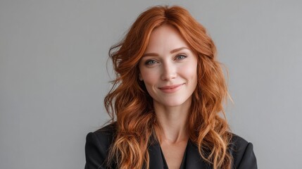 Fototapeta premium business portrait of woman with red hair on gray background