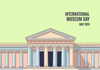 Classical museum building facade with columns and pediment illustration. © Jepry
