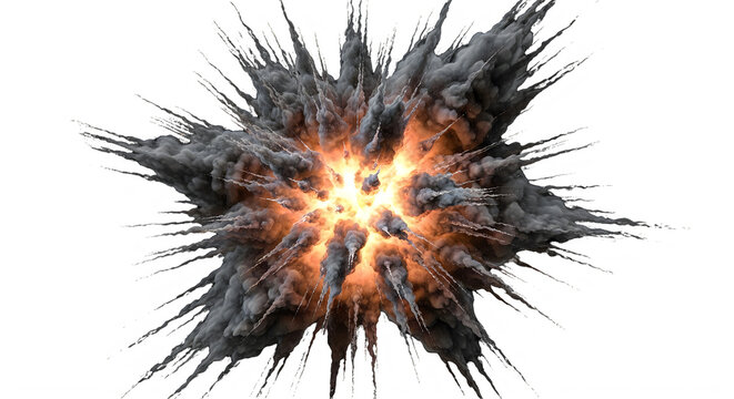 A massive explosion of fire and smoke against a  transparent background