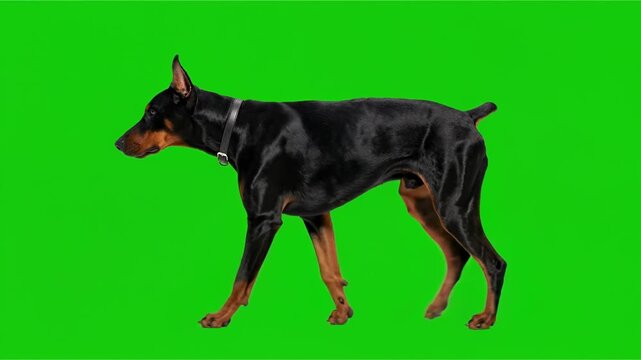 doberman walking isolated on green screen background for vfx projects