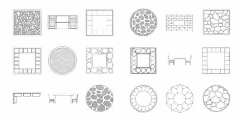Architectural plans displaying various top down views of furniture and fixtures © Nasir