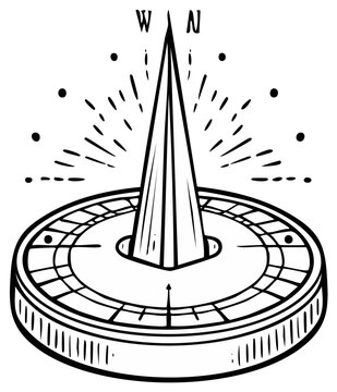 Vintage sundial with gnomon and directional markings indicating North and West.
