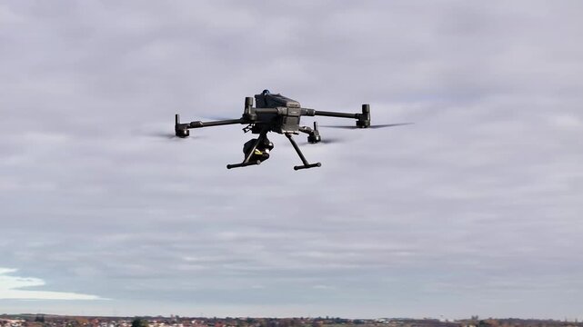New high tech drone with LiDAR scanner, close up orbit view