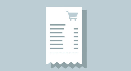 Detailed grocery receipt vector illustration with shopping cart icon in minimalist flat design style on soft blue background © Baskara
