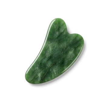 Green Jade Gua Sha Stone Tool for Facial Massage and Skincare Isolated on a White Background