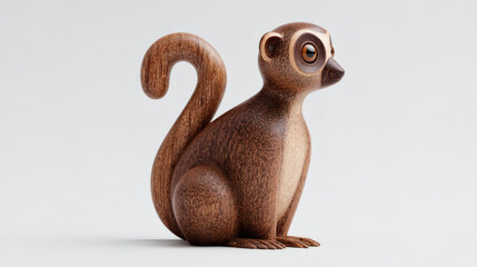 Fototapeta premium Stylized Wooden Lemur Toy Figurine with Curled Tail 3D Render 