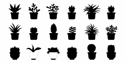 Collection of diverse potted plant silhouettes in a grid arrangement © Nasir