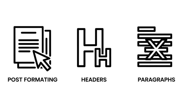 Post formatting headers paragraphs icons with content creation formatting paragraphs document illustration collection typography technology interface computer selection structure designer