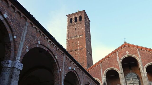 Zoom in view of church of Saint Ambrose (Basilica di Sant'Ambrogio), Milan, Lombardy, Italy