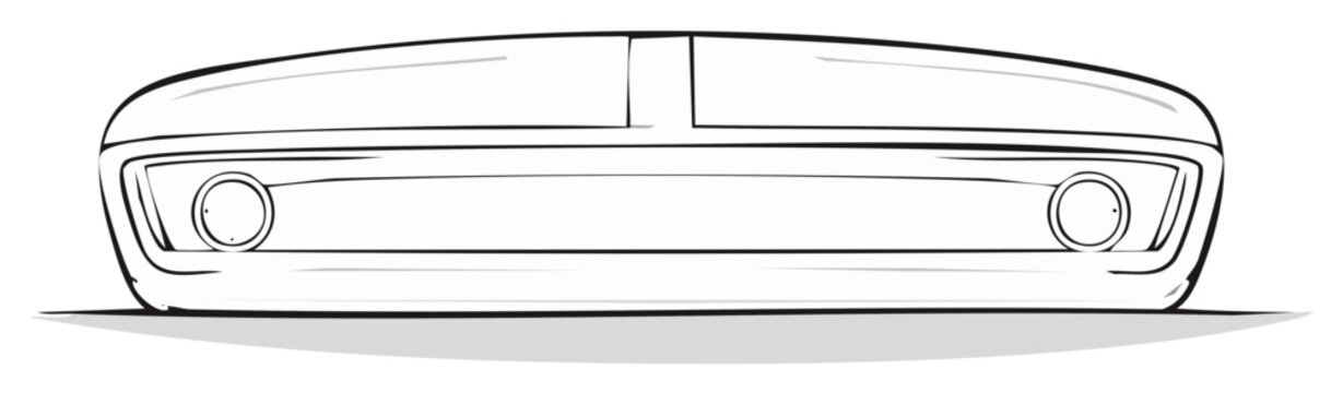 Vintage classic car front view line art illustration. Retro automobile sketch with round headlights.