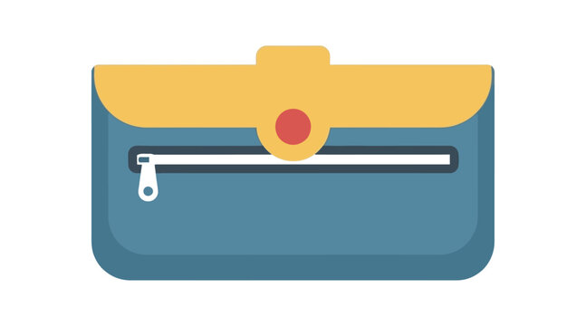 Flat yellow and blue clamshell pencil case with zipper and button closure