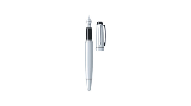 Silver and black retractable fountain pen with clip