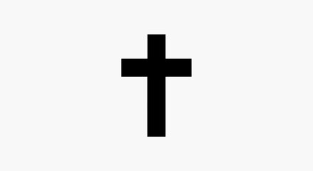 Fototapeta premium Simple black Christian cross symbol on a clean white backdrop for religious themes and graphic design elements; classic and minimal style