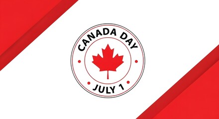 Fototapeta premium A graphic design celebrating Canada Day on July 1st with a red maple leaf and patriotic colors