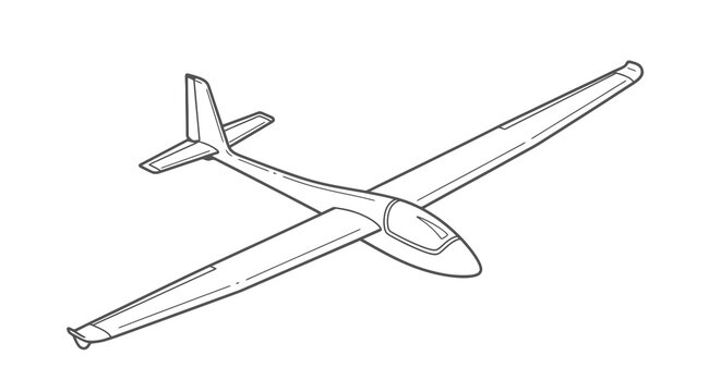Glider outline illustration against a white backdrop featuring sleek aerodynamics and precision engineering in minimalist style
