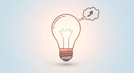 Naklejka premium Light bulb radiates bright glow with upward arrow in thought bubble idea generation and innovation concept in front of concentric circles