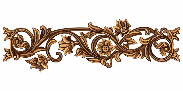 An ornate golden floral and leaf design resembling a decorative border