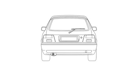 Rear view line art of a compact car vector drawing  automotive design vehicle outline minimalist art transportation concept clear background © Bakeke