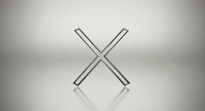 Abstract silver intersecting lines forming X shape on concentric grey contoured background with reflection creating modern optical illusion design