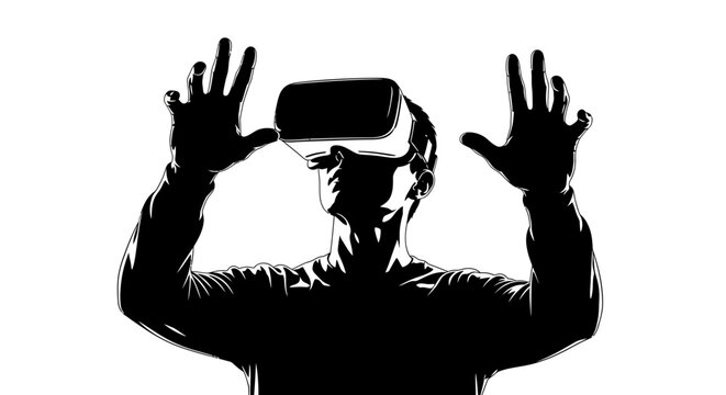 Man wearing virtual reality headset.