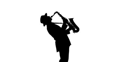 Naklejka premium Man Playing Saxophone in Silhouette Form.