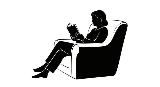 Woman Sitting on Chair Reading Book.