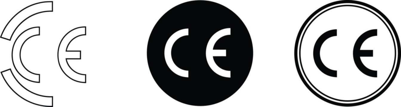 Ce marking icon set compliance symbols for european product standards and safety