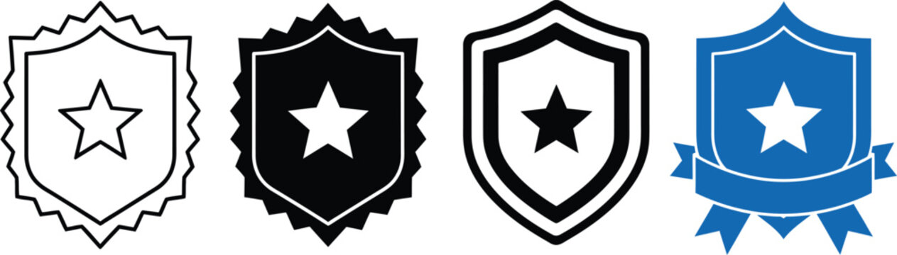 Shield icon set diverse designs with stars vector graphics for security protection