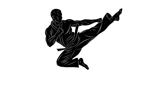 Man performing a karate kick move.