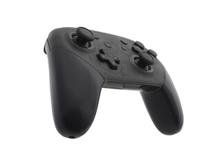 Close up, single black gamepad, joypad or joystick for gaming console or computer to control game or various electronic devices, isolated object on transparent background. © Prawit Samphonkrung