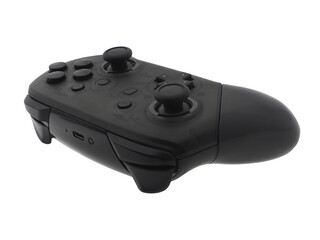 Close up, single black gamepad, joypad or joystick for gaming console or computer to control game or various electronic devices, isolated object on transparent background. © Prawit Samphonkrung