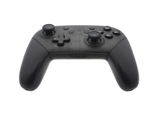 Close up, single black gamepad, joypad or joystick for gaming console or computer to control game or various electronic devices, isolated object on transparent background. © Prawit Samphonkrung